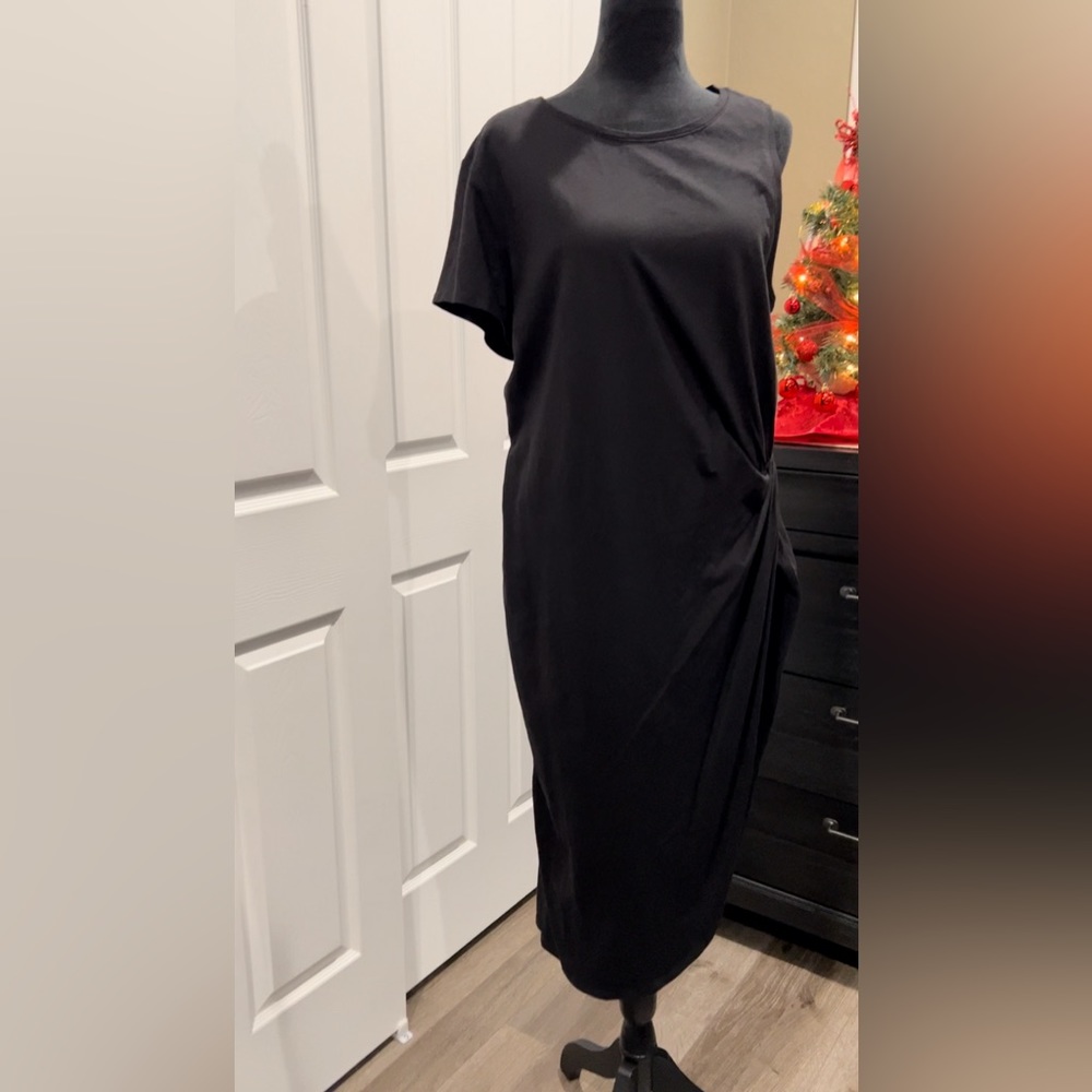 Sanctuary Black faux wrap T-shirt jersey asymmetrical sleeve midi XL